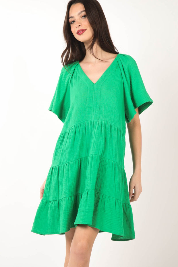 VERY J Texture V-Neck Ruffled Tiered Dress - Spicy and Sexy