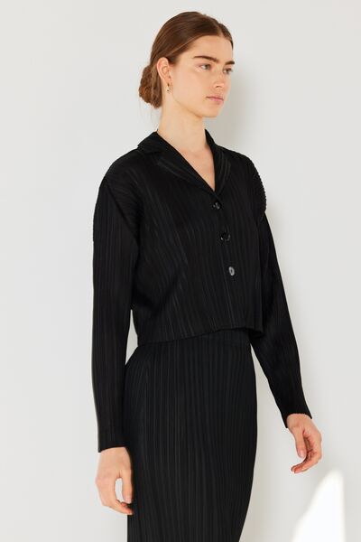 Marina West Swim Pleated Cropped Button Up Shirt